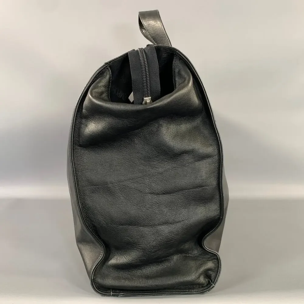 Emporio Armani Black Leather Weekender Bag One Size
